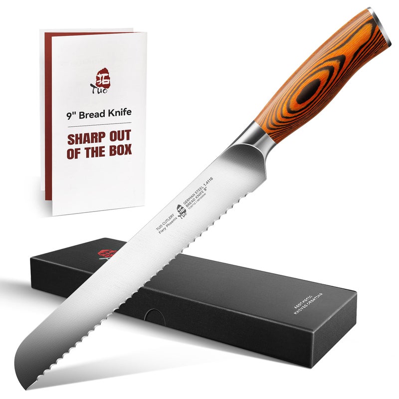 TUO Bread Knife, 9 inch Sharp Serrated Slicing Knife for Homemade Sourdough Bread, High Carbon German Steel, Ergonomic Handle, Gift Box Included - Image 1